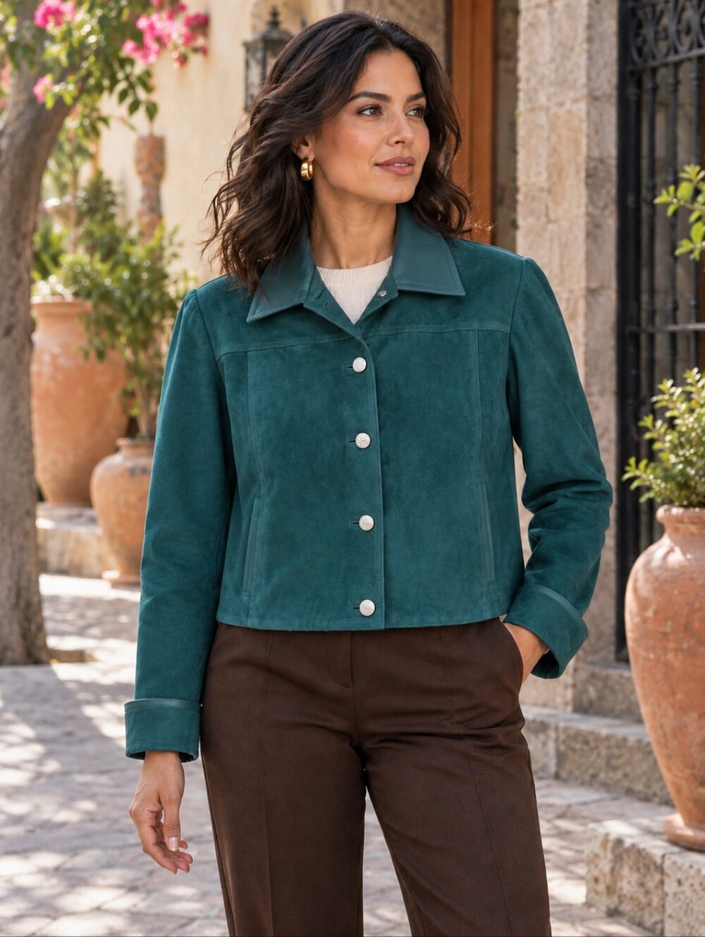 Jimenez H. Piel Teal Green Suede Leather Cropped Jacket Mexico S